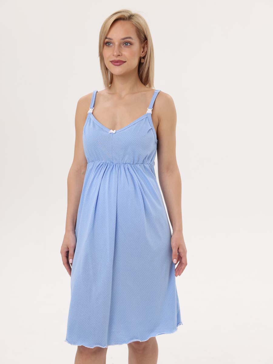 Комплект халат с сорочкой 24020 для беременных и кормящих голубой/белый