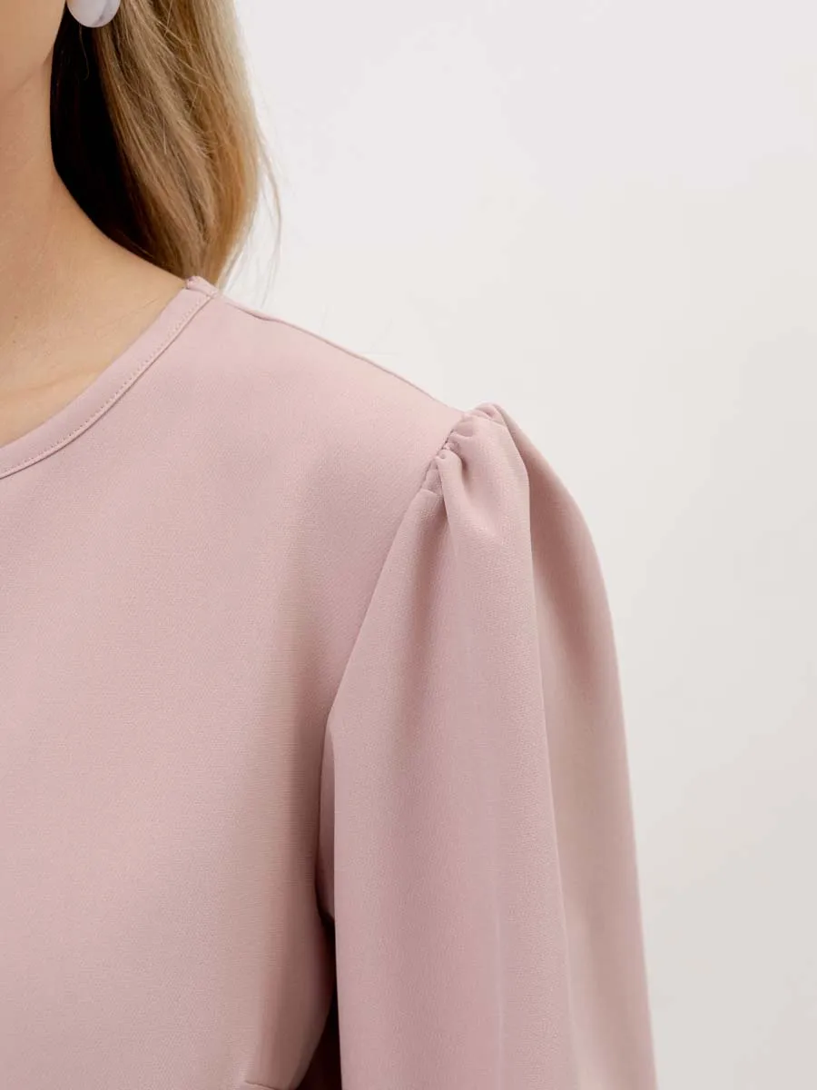 Платье для беременных с длинным рукавом в офис пудровый