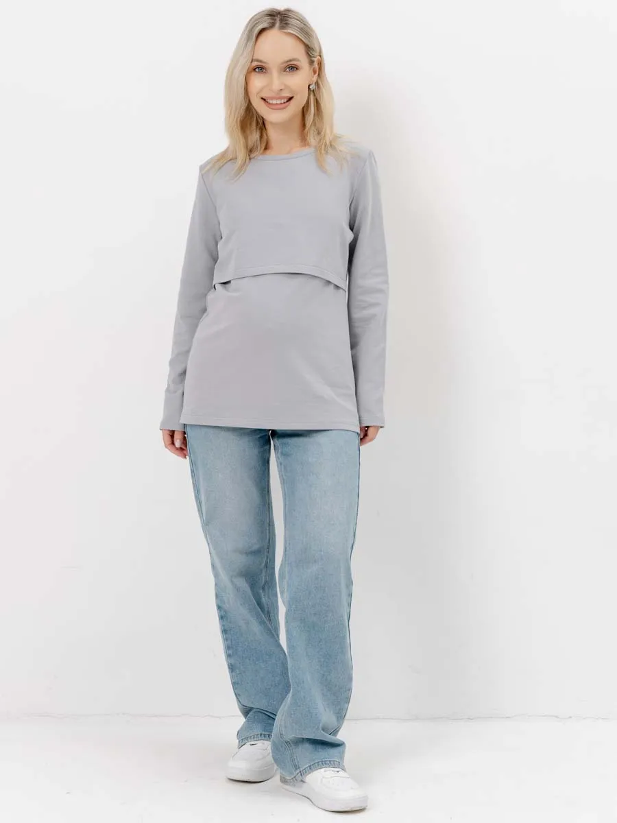 Стильный лонгслив для будущих мам на осень серый