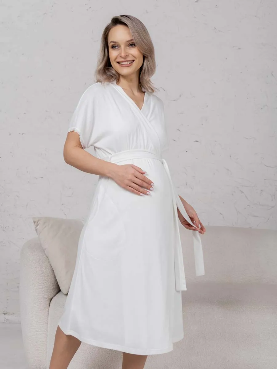 Халат с сорочкой для беременных и кормящих молочный