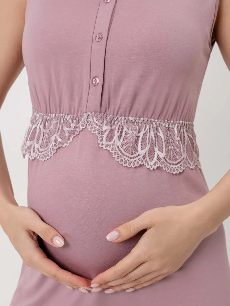 Ночная сорочка в роддом для беременных и кормления пудровый