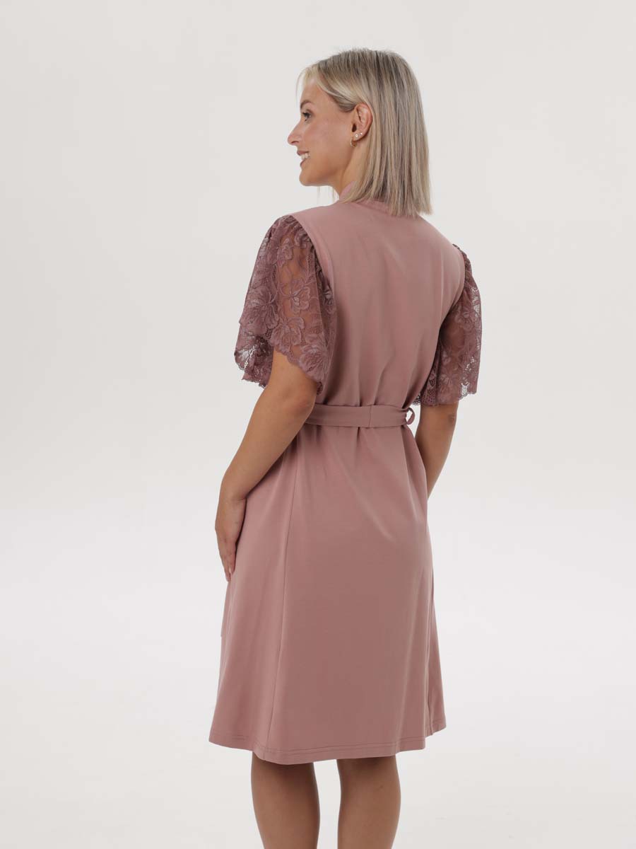 Халат женский домашний кружевной пудровый-темный