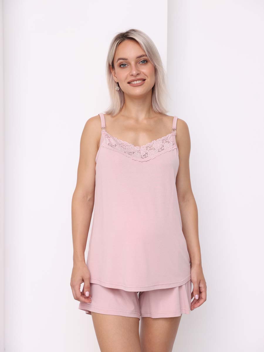 Пеньюар халат майка и топ для беременных и кормящих розовый