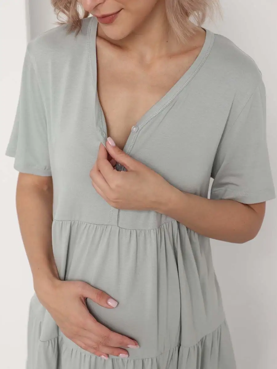 Пижама для беременных и кормящих 50132 туника штаны шалфей