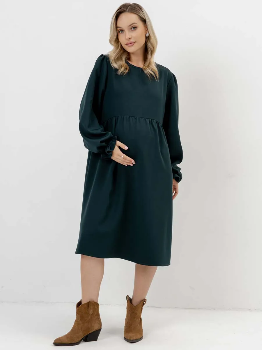 Платье для беременных с длинным рукавом в офис изумрудный