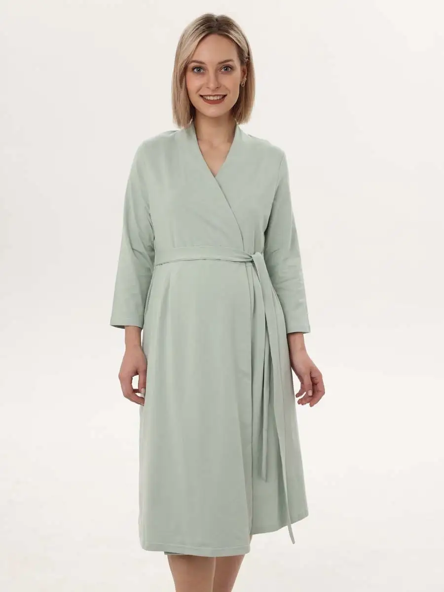 Халат с сорочкой для беременных и кормящих мам светло-зеленый