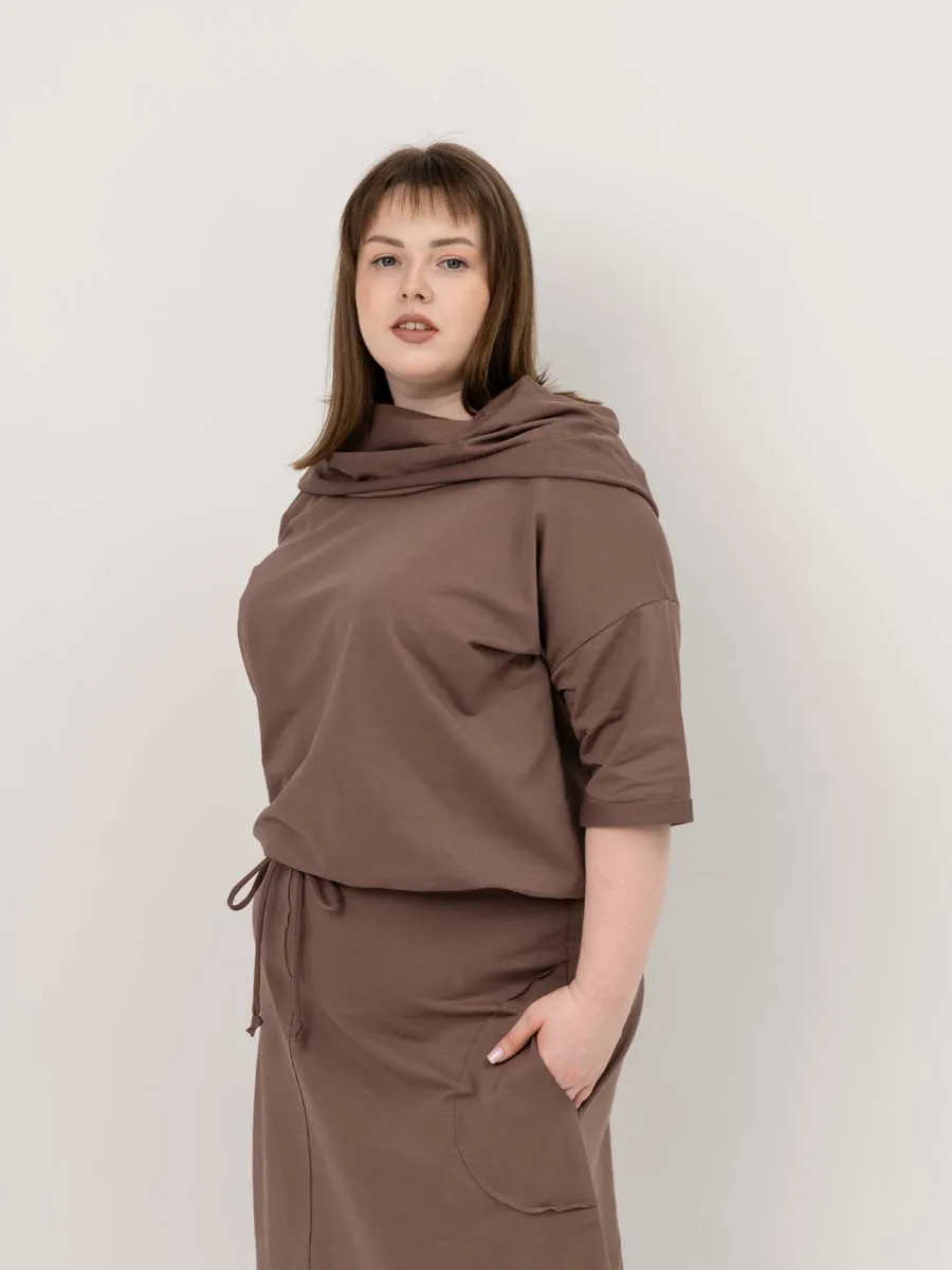 Платье для беременных длинное повседневное в офис plus size мокко