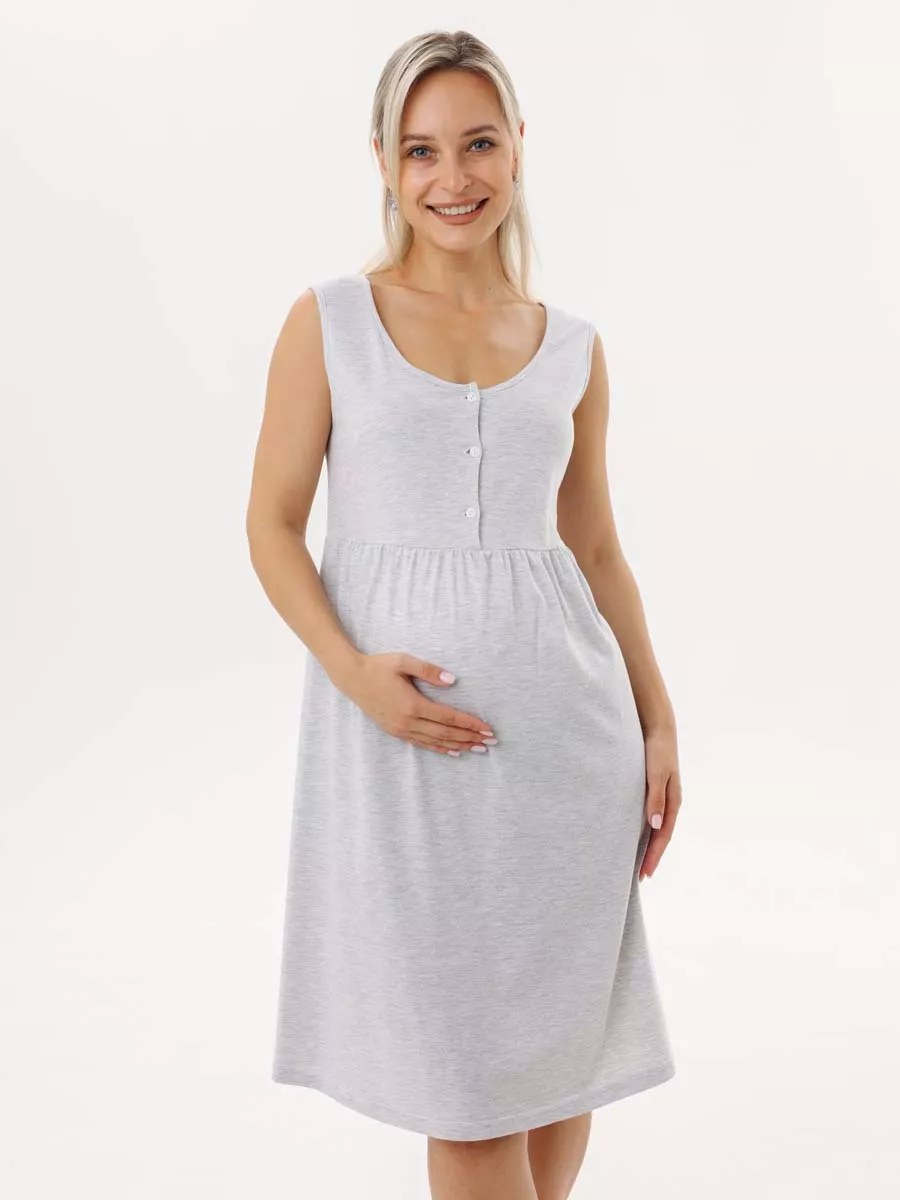 Халат с сорочкой для беременных и кормящих в роддом 55220 серый меланж/белый