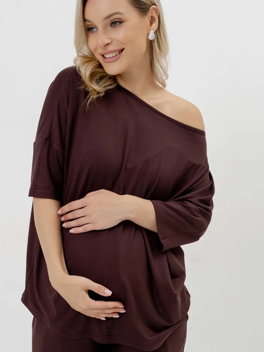 Костюм домашний с брюками и футболкой для беременных шоколад