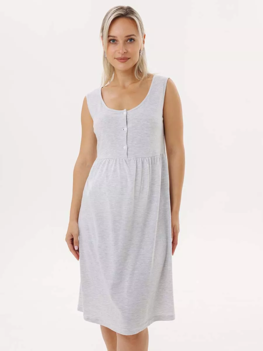 Халат с сорочкой для беременных и кормящих в роддом 55220 серый меланж/белый