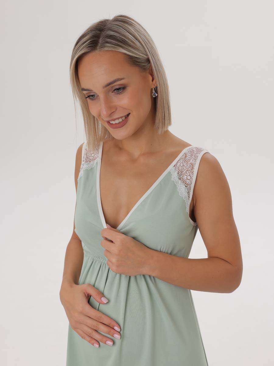 Комплект халат с сорочкой для беременных и кормящих 03528 оливковый/молочный