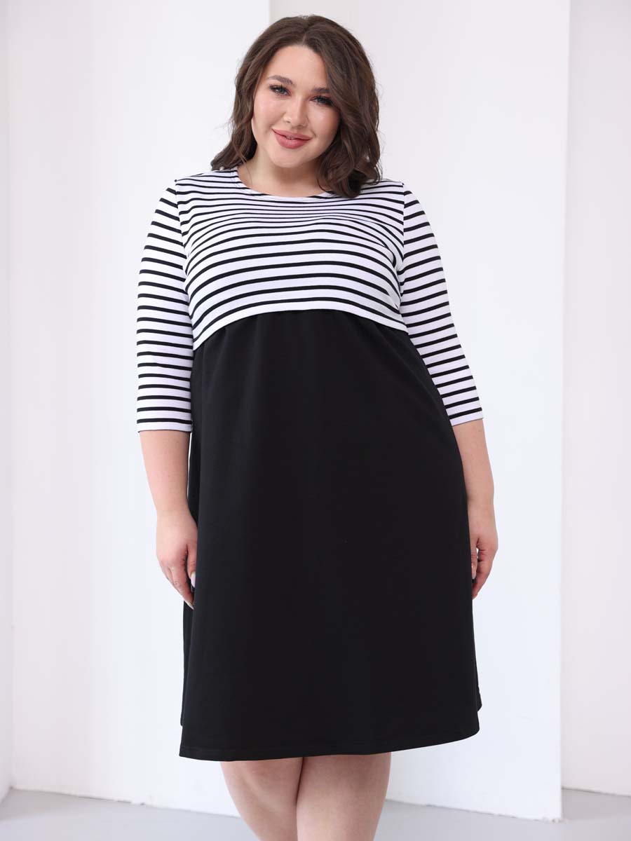 Платье для беременных и кормящих 50014 большие размеры черный/белый
