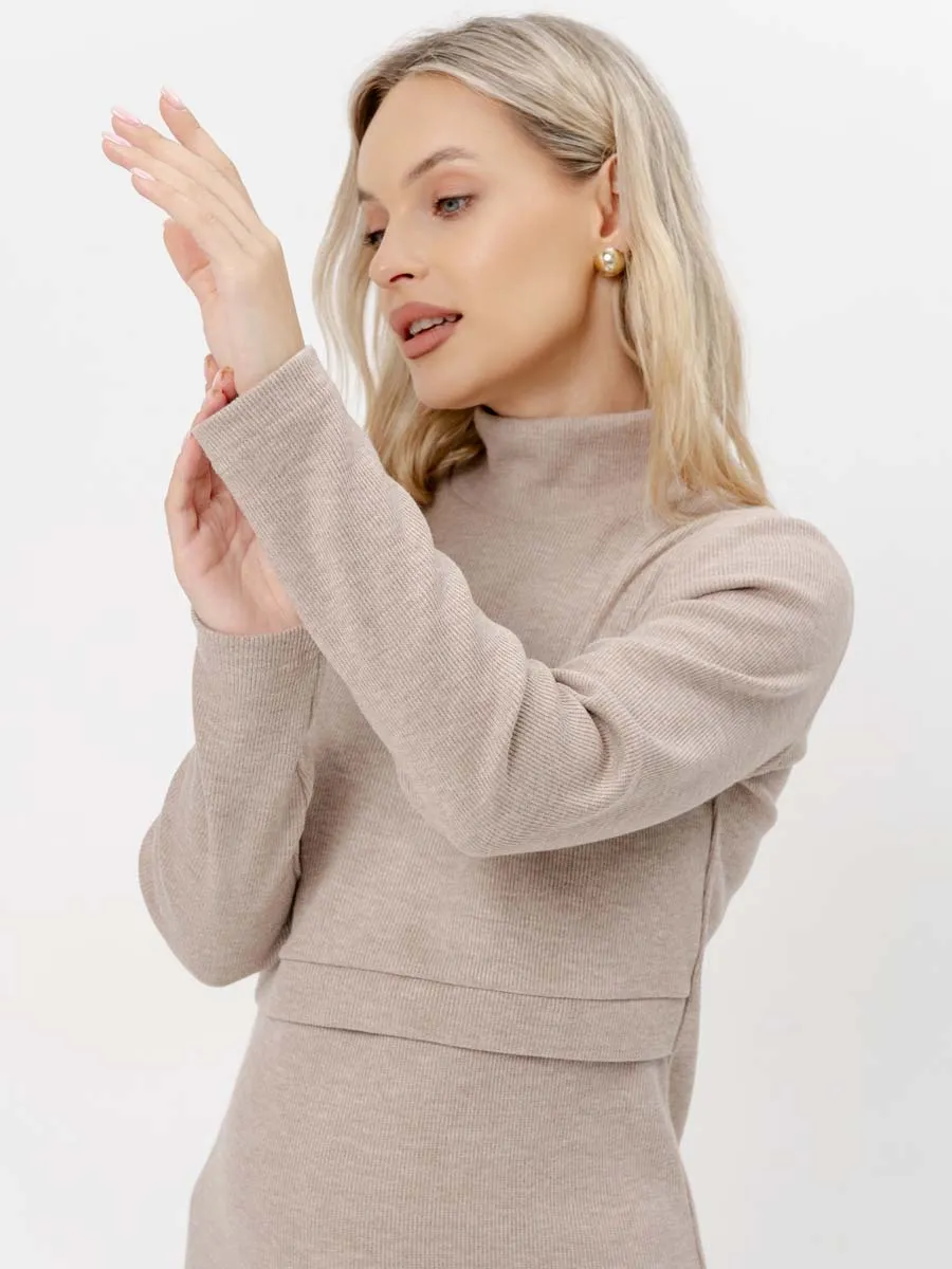 Платье вязаное для беременных и кормящих в офис 54504 бежевый