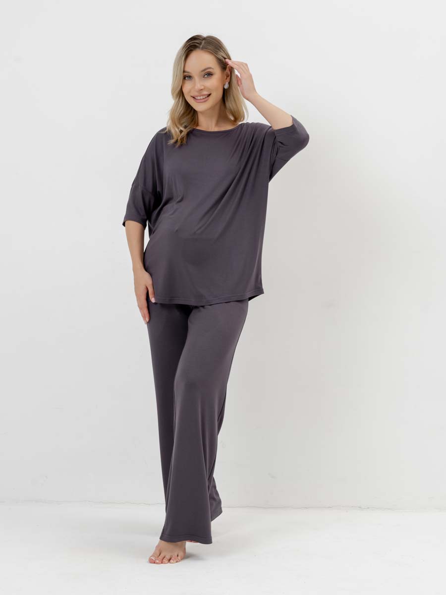 Костюм домашний с брюками и футболкой для беременных графитовый