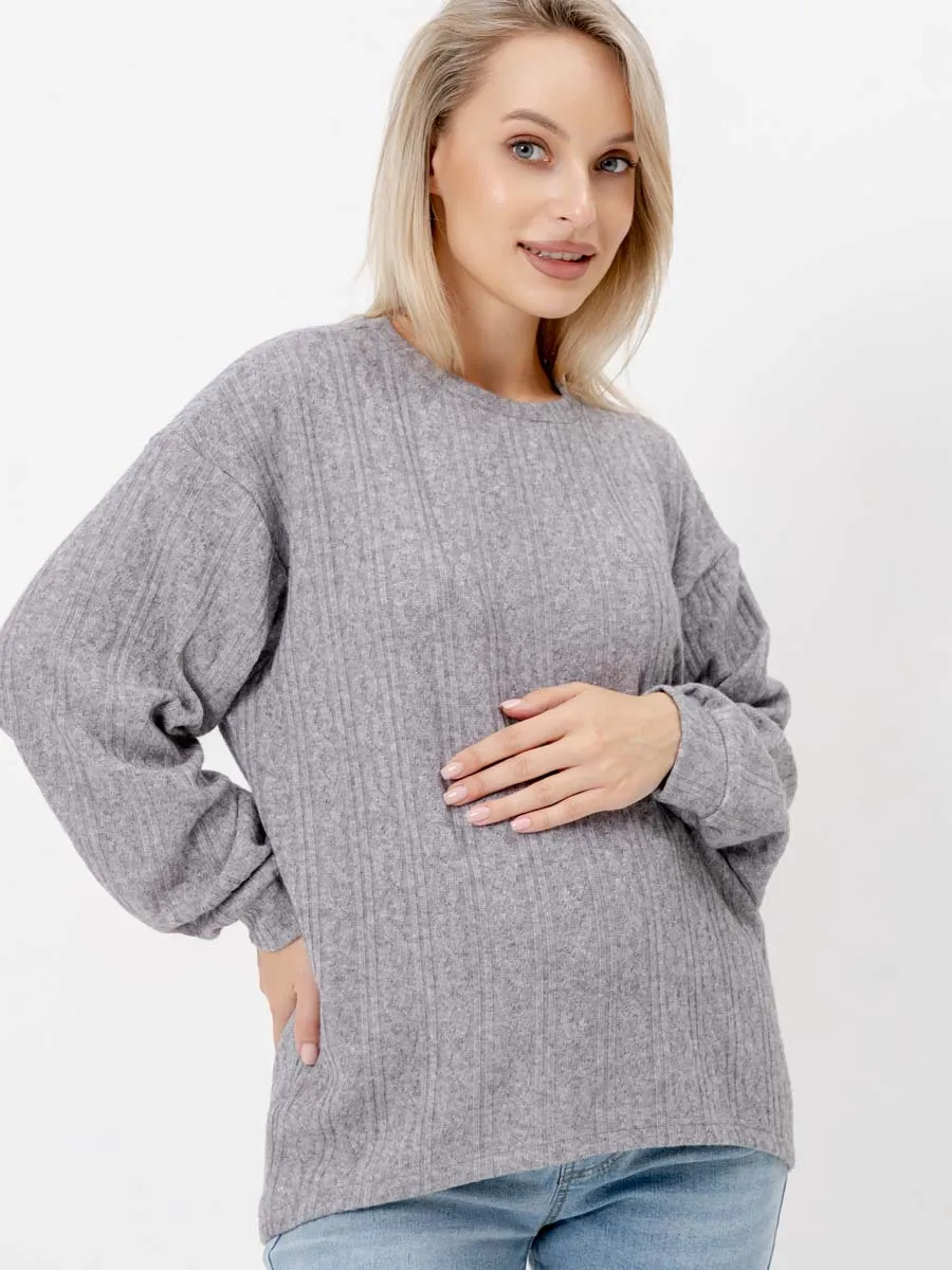 Джемпер оверсайз для беременных теплый с длинным рукавом темно-серый