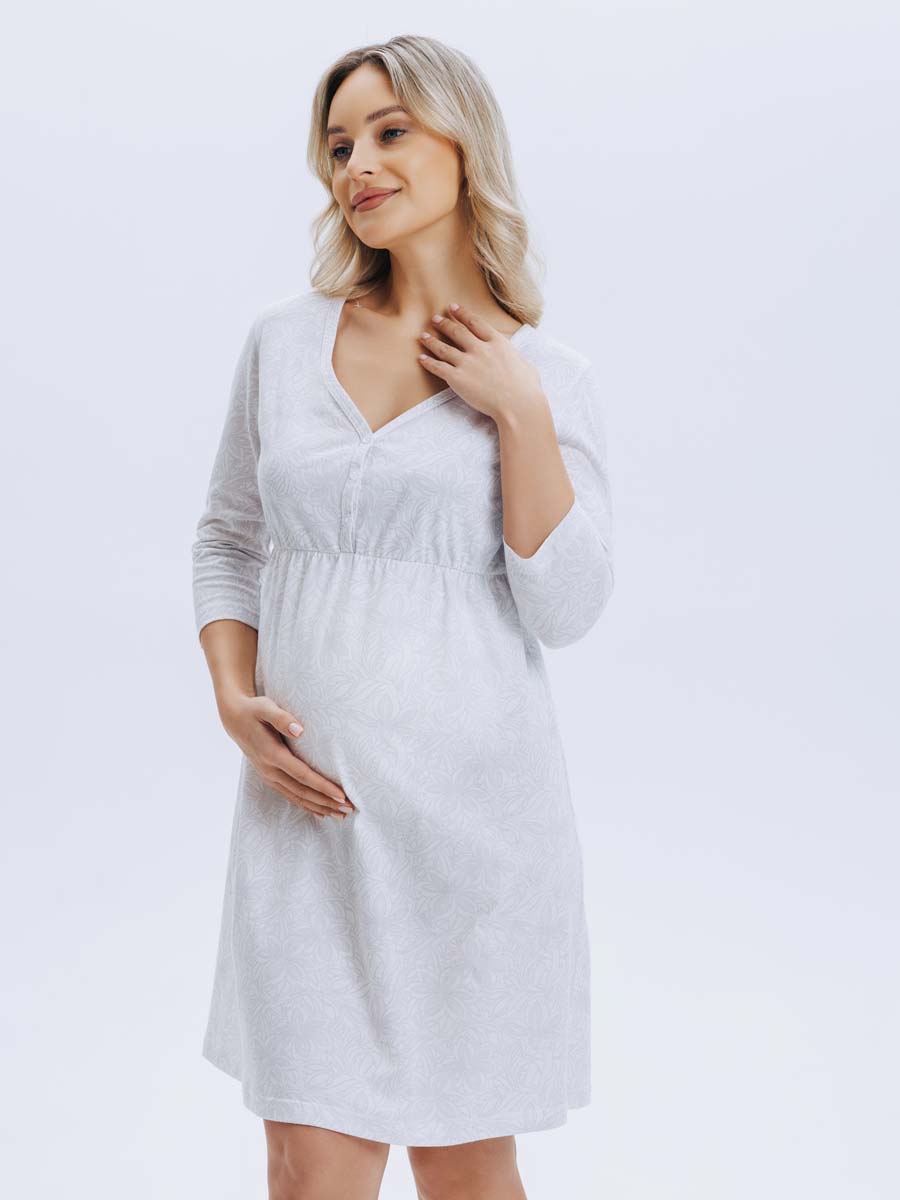 Ночная сорочка для беременных и кормления молочный/коричневый