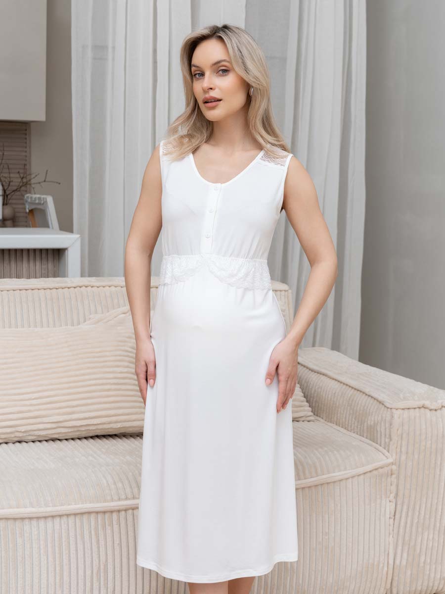 Ночная сорочка в роддом для беременных и кормления молочный