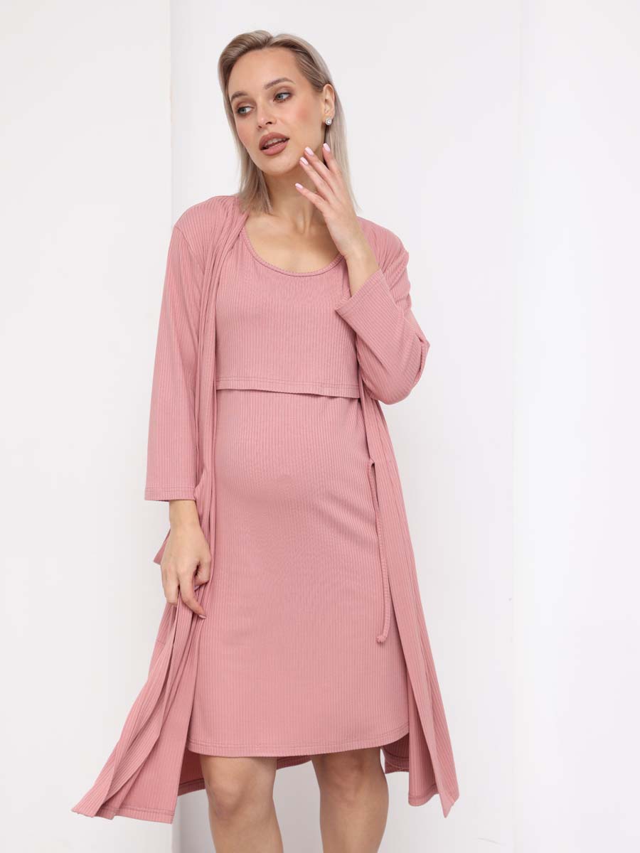 Комплект для беременных и кормящих халат с сорочкой 22932 пудровый