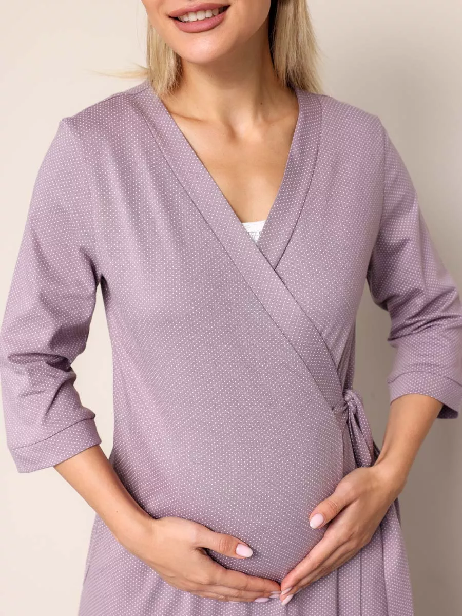 Халат и сорочка для беременных и кормящих в роддом костюм бежевый/молочный