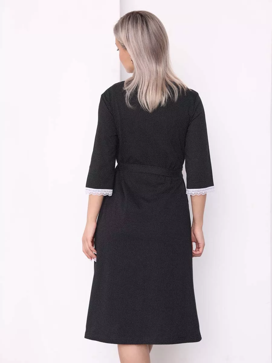 Халат с сорочкой для беременных и кормящих в роддом черный/белый