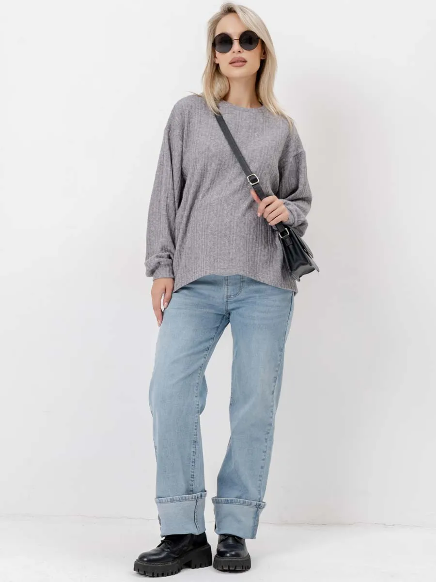 Джемпер оверсайз для беременных теплый с длинным рукавом темно-серый