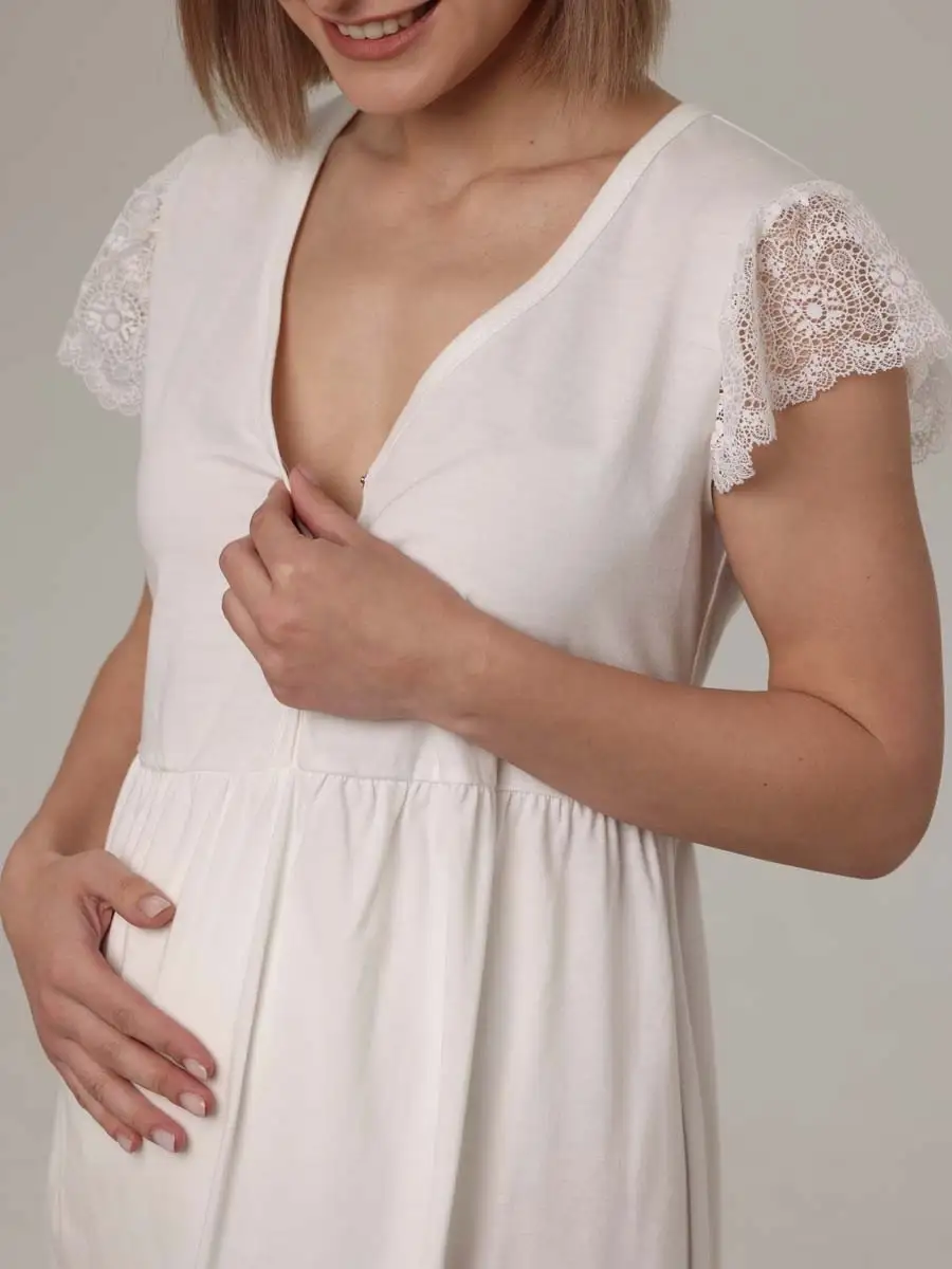 Ночная сорочка для беременных и кормящих в роддом молочный