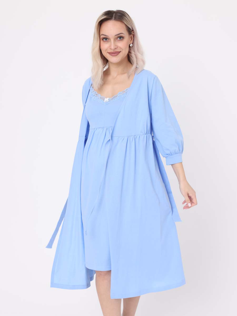 Халат и сорочка для беременных и кормящих в роддом костюм голубой