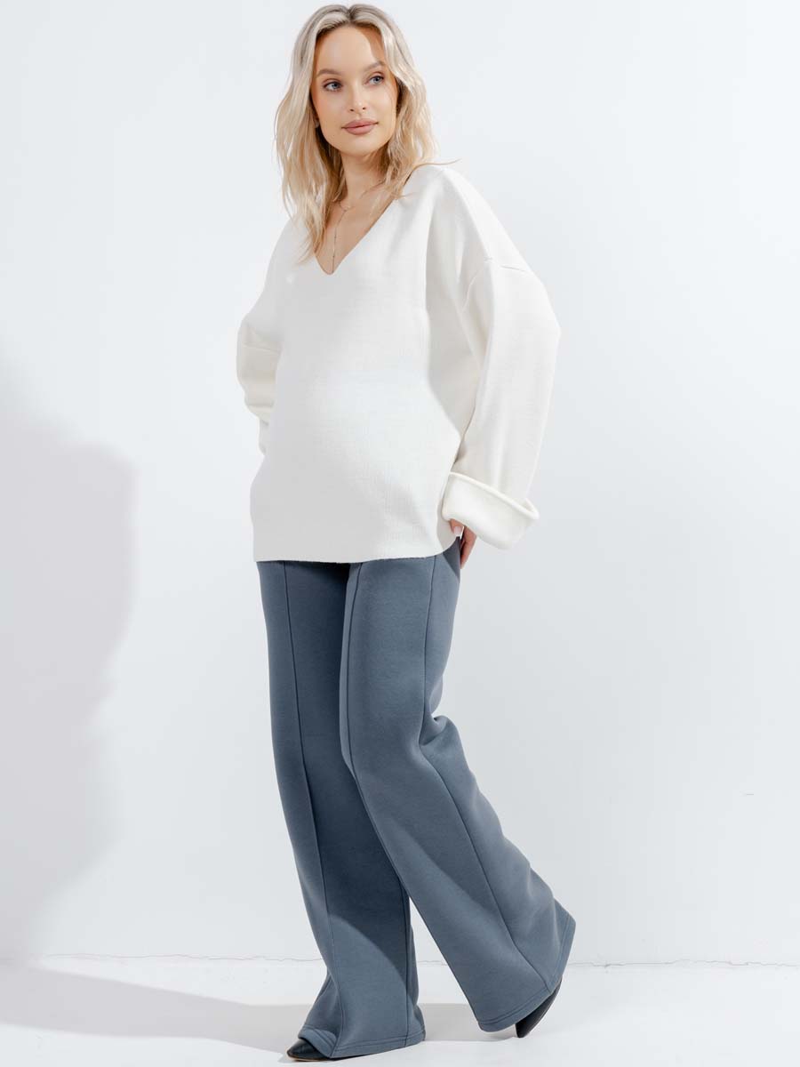 Брюки для беременных утепленные широкие палаццо графитовый