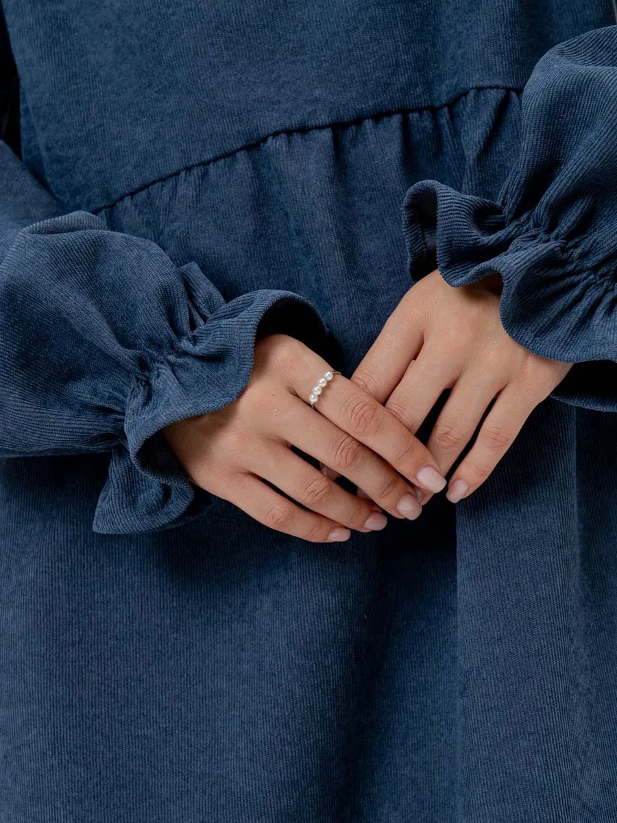 Платье для беременных с длинным рукавом вельветовое в офис сине-серый