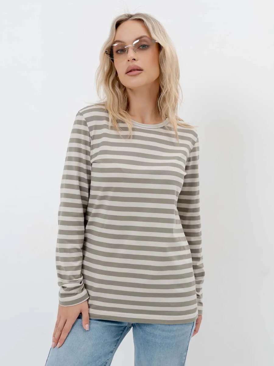 Лонгслив тельняшка с длинным рукавом для беременных хлопок хаки/серый хаки/серый