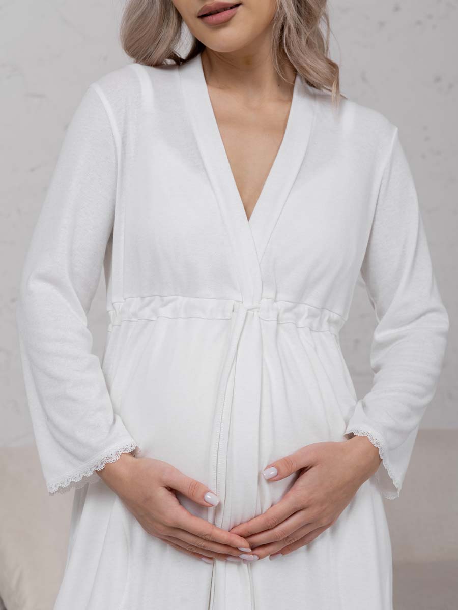 Халат с сорочкой для беременных и кормящих молочный