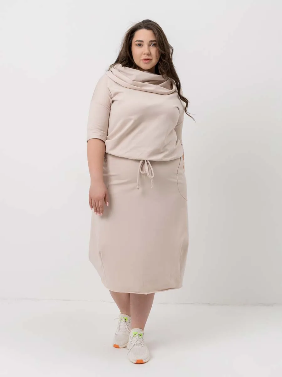 Платье для беременных длинное повседневное в офис plus size бежевый