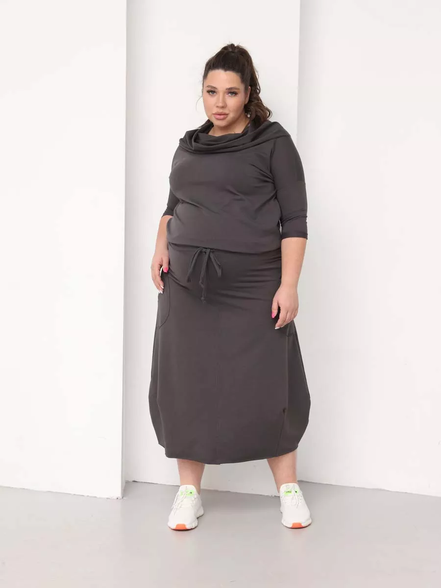 Платье для беременных длинное повседневное в офис plus size антрацитовый