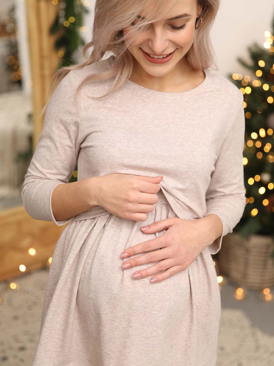 Костюм для беременных и кормящих 10728 брюки с туникой бежевый_меланж