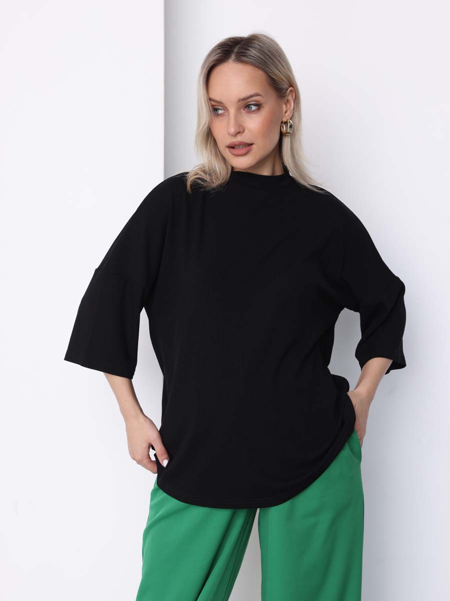Джемпер оверсайз в рубчик с рукавом 3/4 для беременных черный