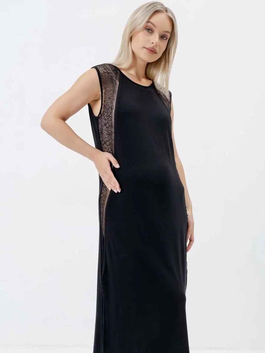 Ночная сорочка для беременных ночнушка в роддом вискоза черный