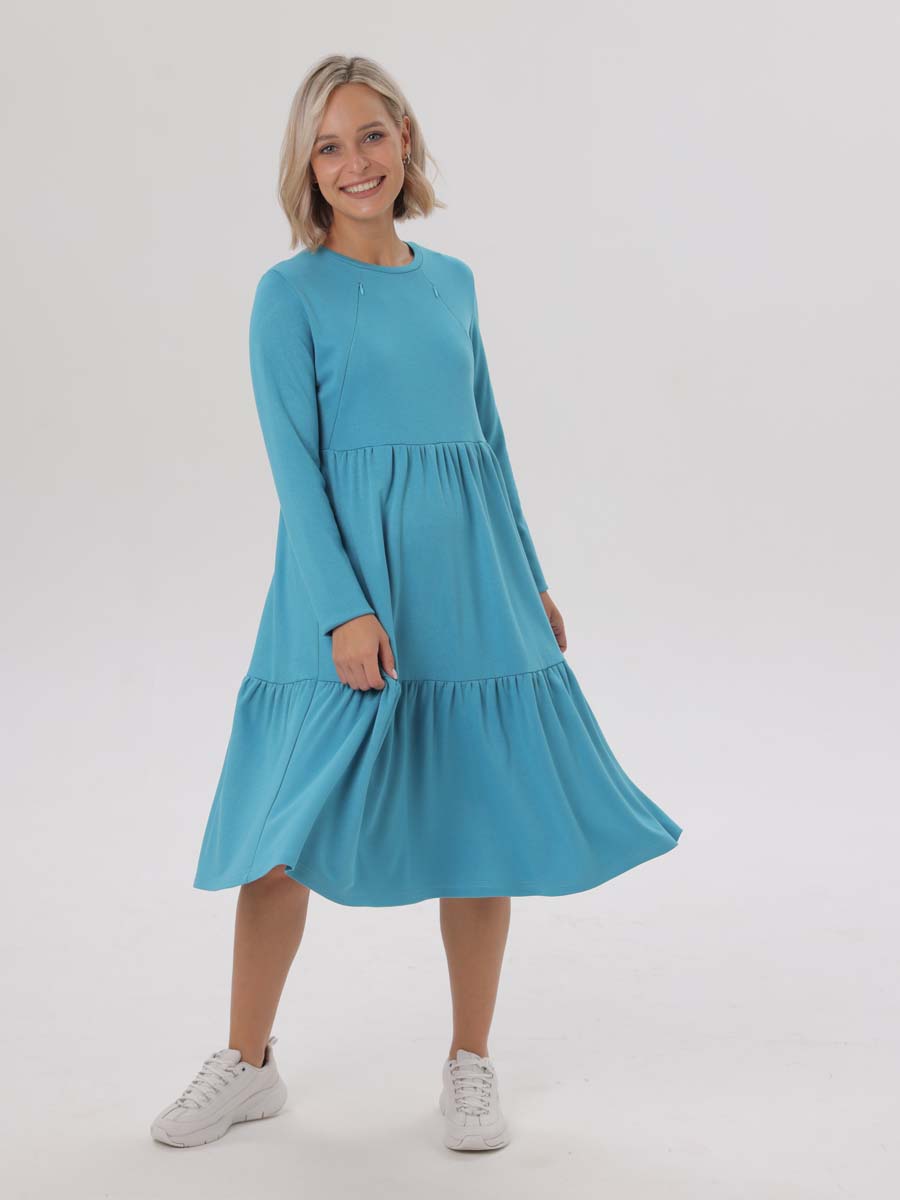 Платье женское для беременных и кормящих 66009 в офис бирюзовый