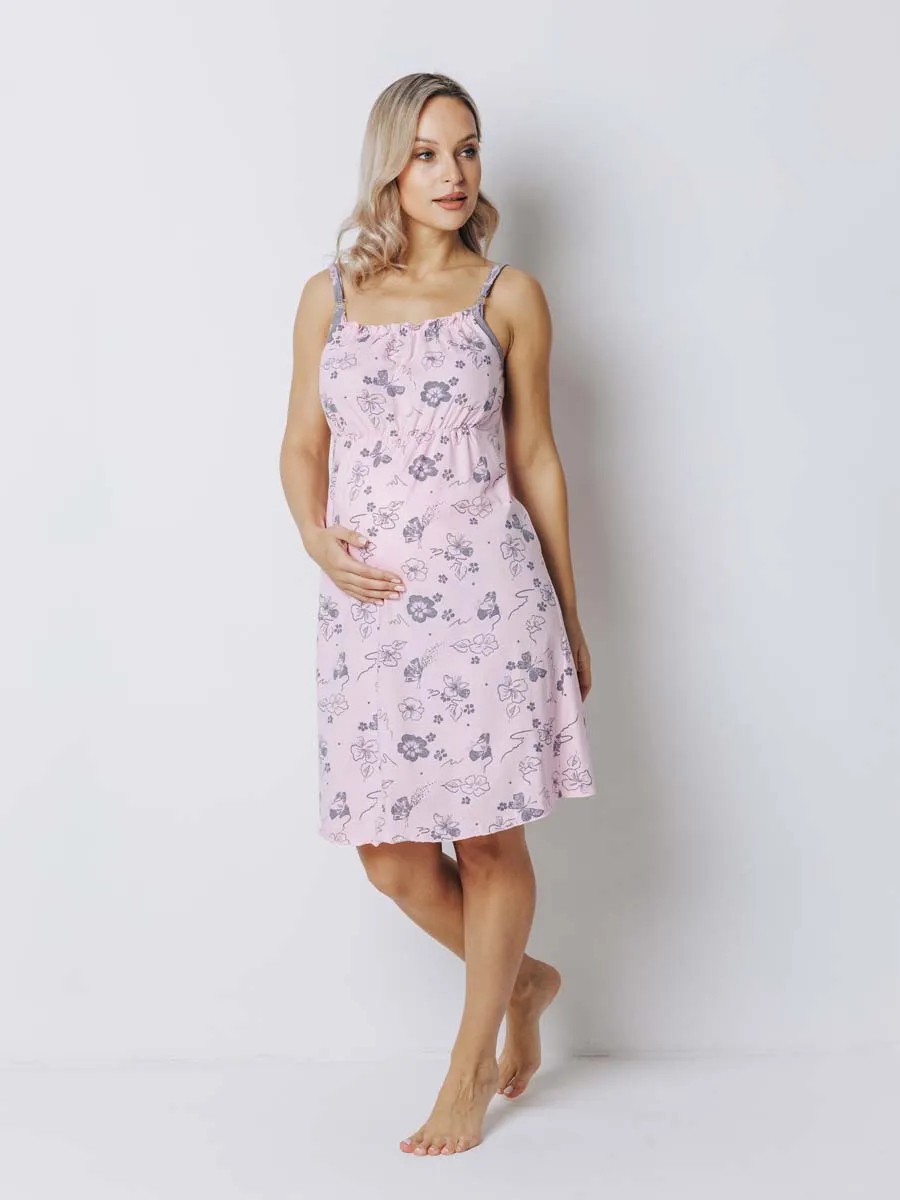 Халат с сорочкой для беременных и кормящих в роддом темно-серый/розовый