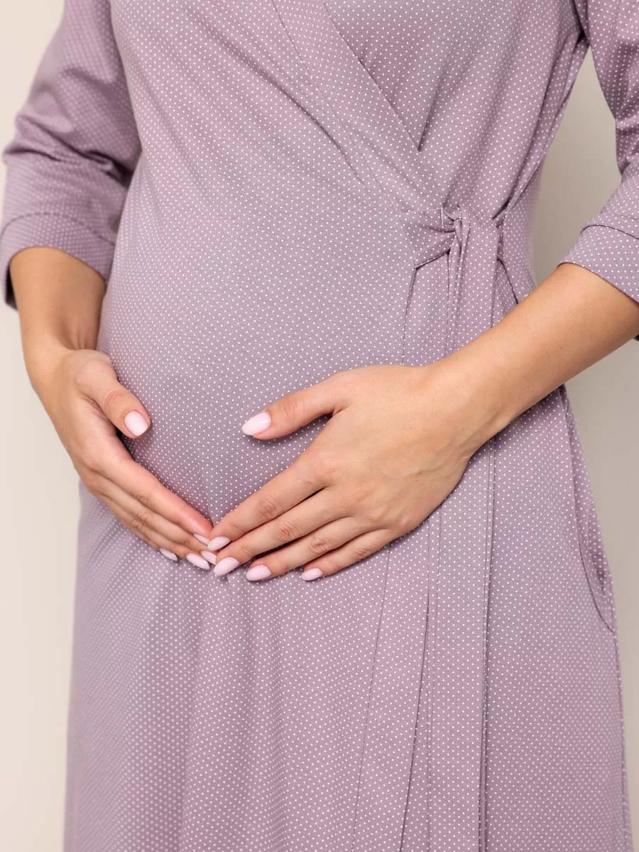 Халат и сорочка для беременных и кормящих в роддом костюм бежевый/молочный