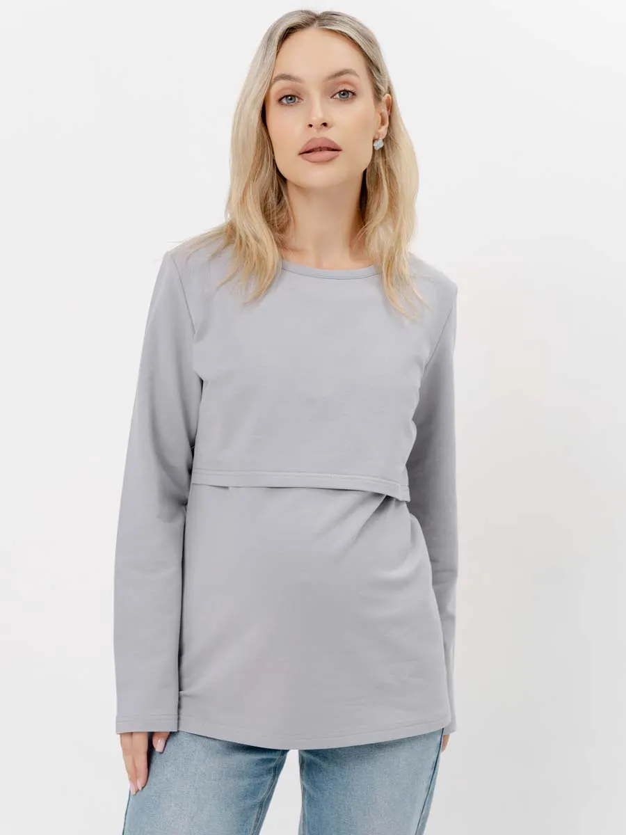 Стильный лонгслив для будущих мам на осень серый