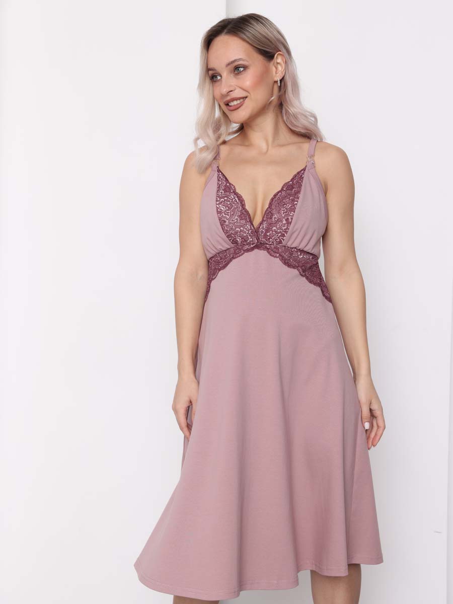 Сорочка в роддом ночнушка для беременных и кормящих 52802 пудровый-темный