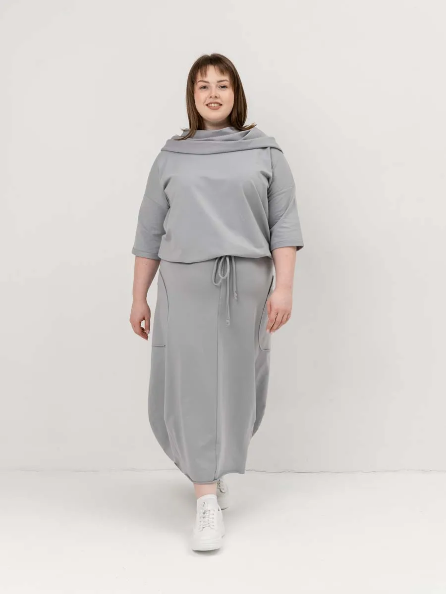 Платье для беременных длинное повседневное в офис plus size серый