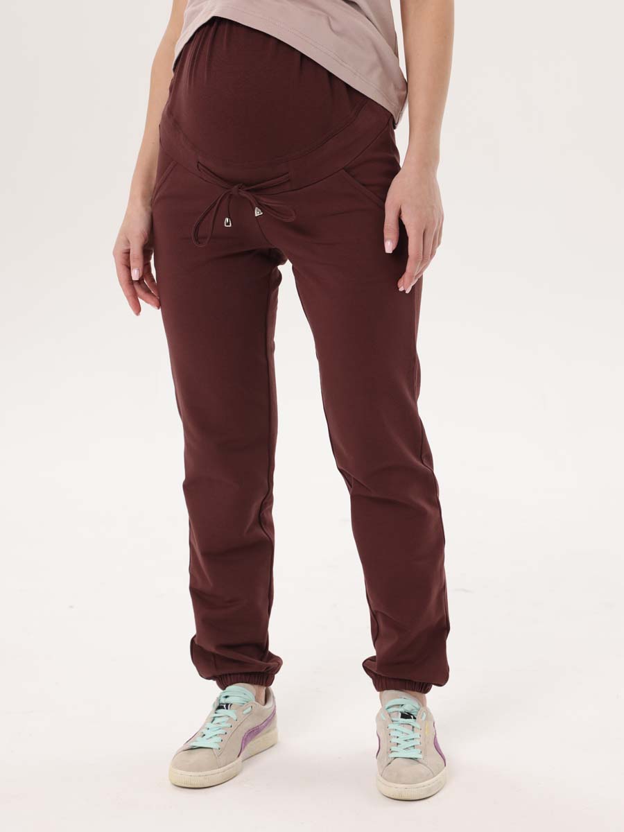 Брюки штаны женские для беременных с бандажом джогеры коричневый