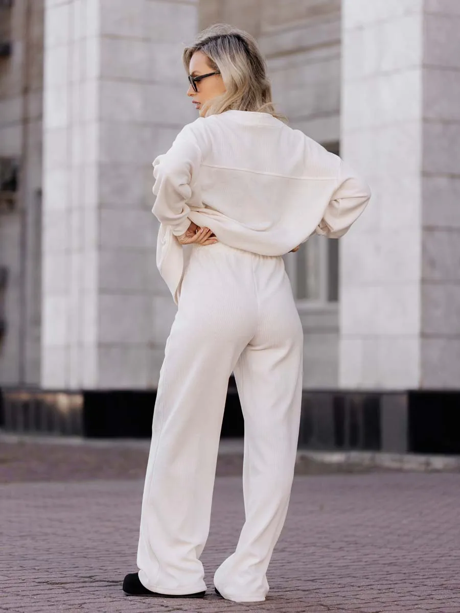 Костюм вельветовый бомбер брюки молочный