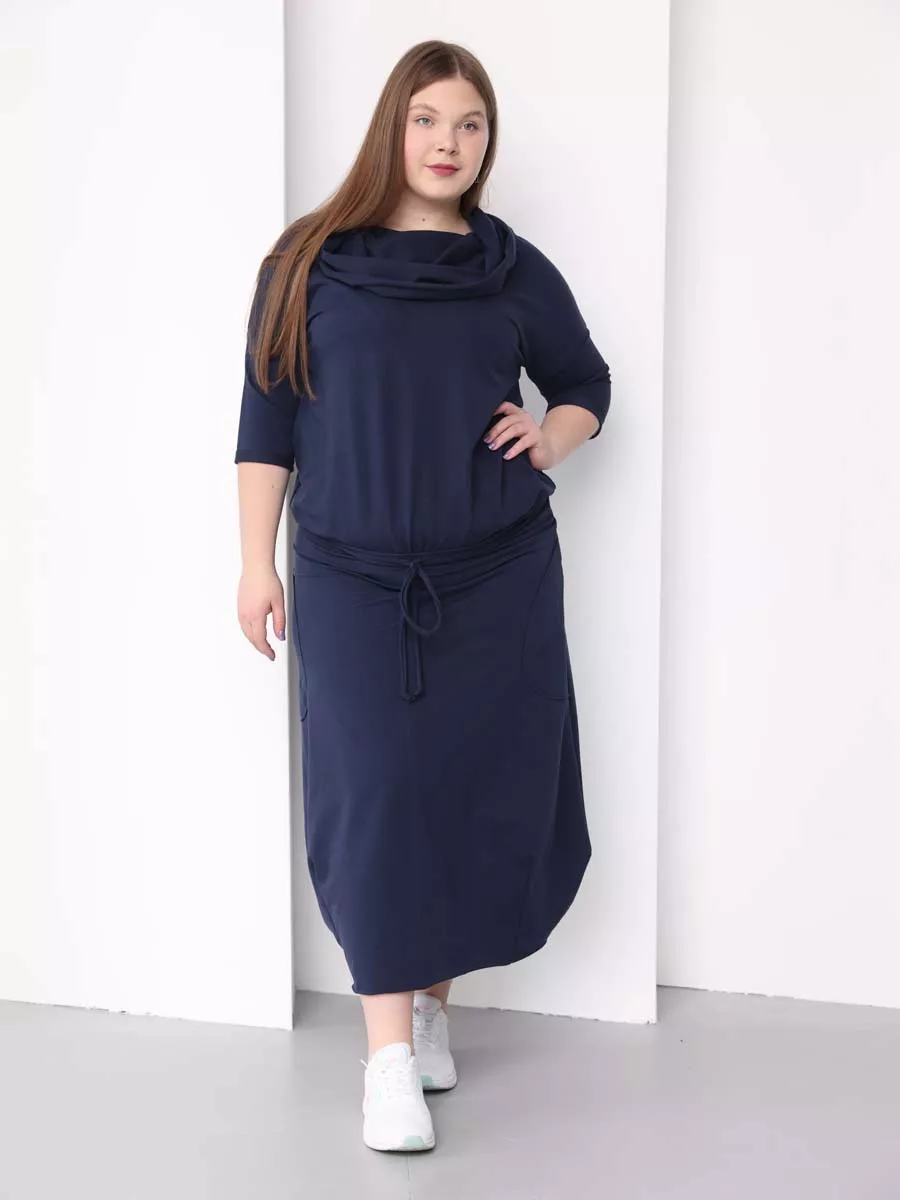 Платье для беременных длинное повседневное в офис plus size синий
