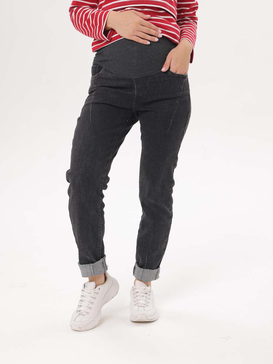 Джинсы для беременных с бандажом 66312 в офис плотные темно-серый