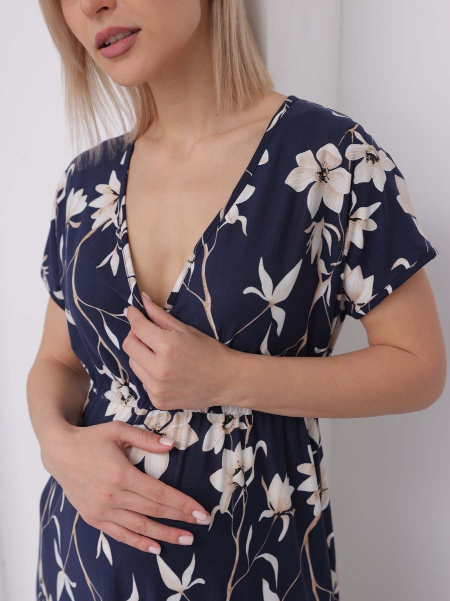 Платье женское для беременных и кормящих 60909 в офис синий/молочный