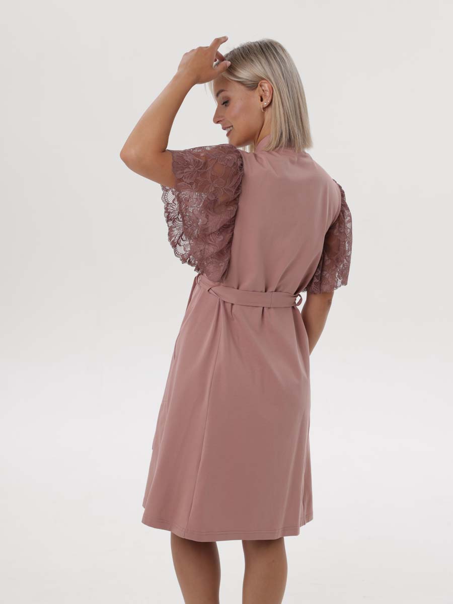 Халат женский домашний кружевной пудровый-темный