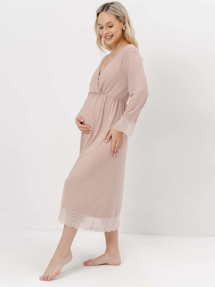 Ночная сорочка для беременных и кормящих домашнее платье бежевый