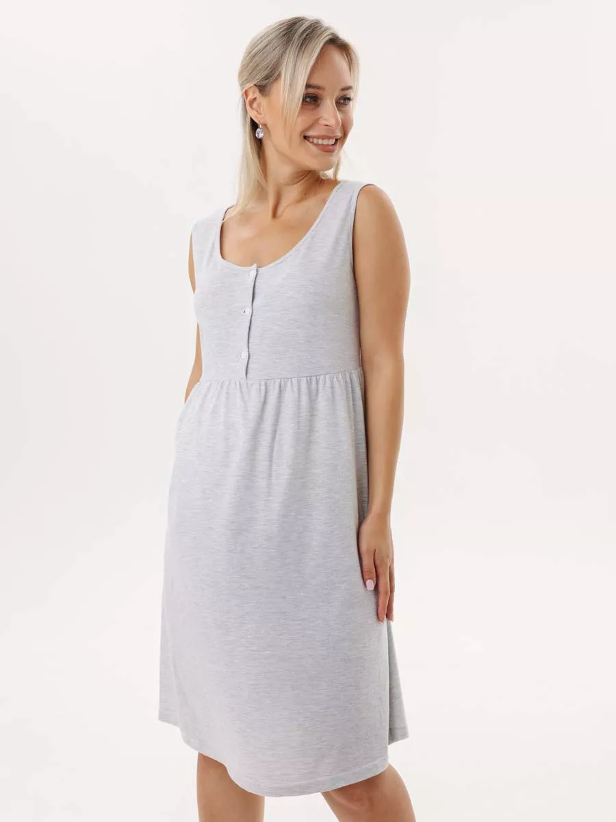 Халат с сорочкой для беременных и кормящих в роддом 55220 серый меланж/белый